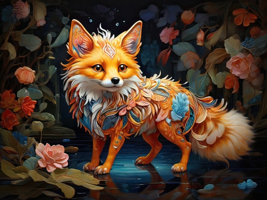 Fantasy Colorful Fox Animal Illustration