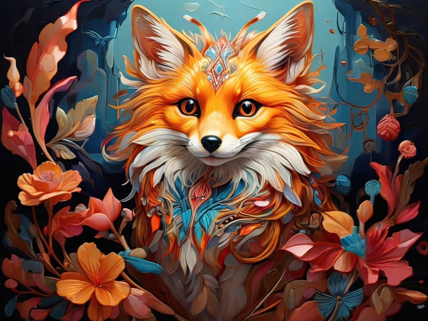 Fantasy Colorful Fox Animal Illustration