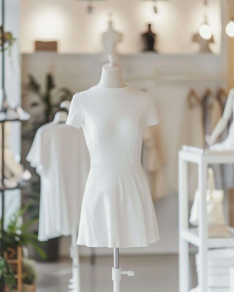 Elegant White Dress Displayed on Mannequin