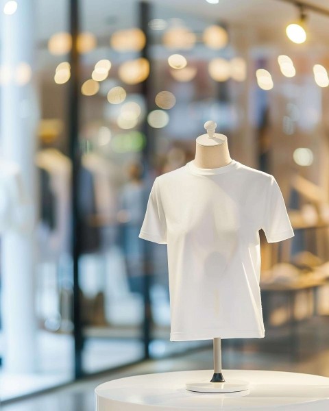 White T-Shirt Displayed on Mannequin in Modern Retail Store