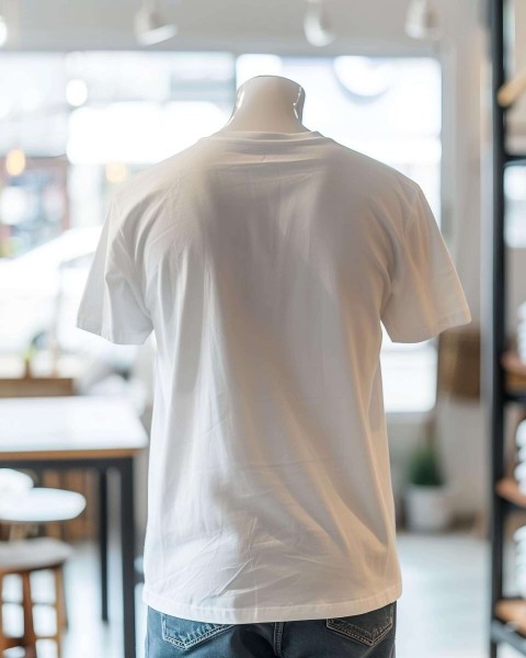 White T-Shirt on Mannequin in Retail Space