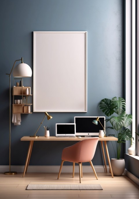 Empty Photo Frame With Workspace Interior Mockup