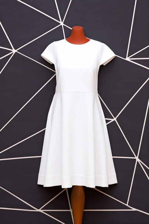 Mannequin in White Dress on Abstract Background