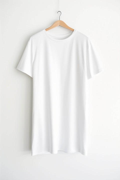 Plain White T-Shirt on Wooden Hanger