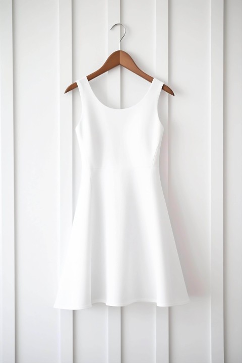 White Dress Hanging on Hanger in Front of White Wall