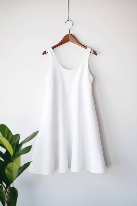 White Dress Hanging with Surrounding Greenery