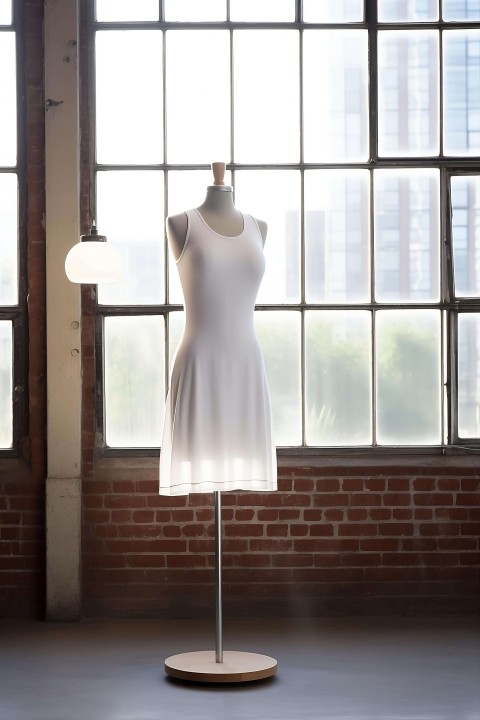 White Dress Mannequin in Open Space with Large Windows