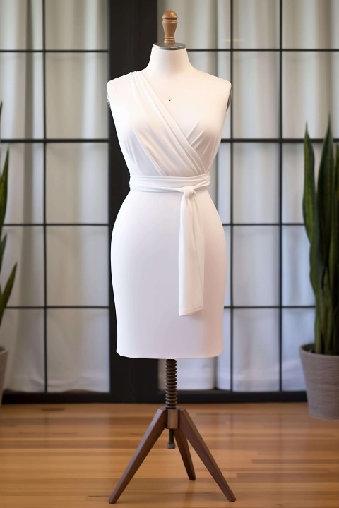 White Dress Mannequin with Potted Plant