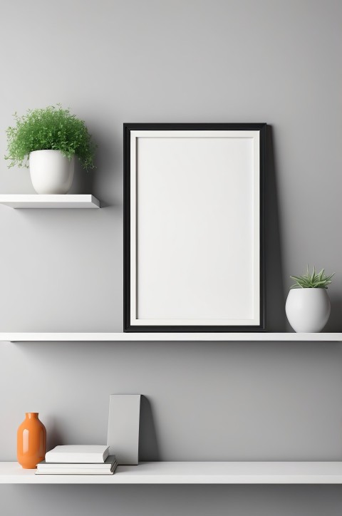 Blank Picture Frame On Shelf With Wall Background