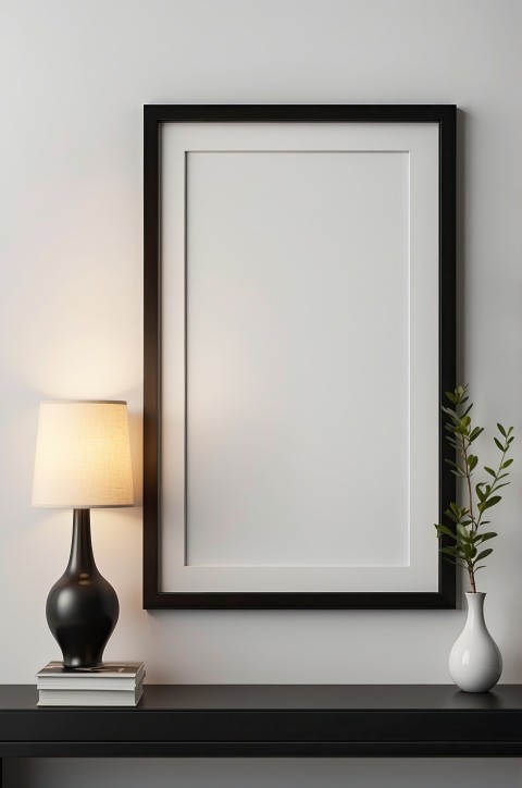 Blank Picture Frame On Shelf With White Wall