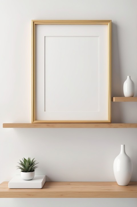 Blank Picture Frame On Shelf With A Picture Frame Wall