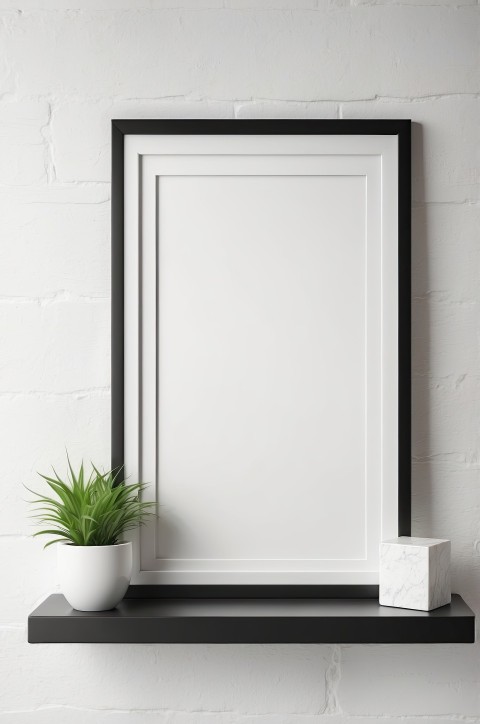 Blank Picture Frame On Shelf With White Wall