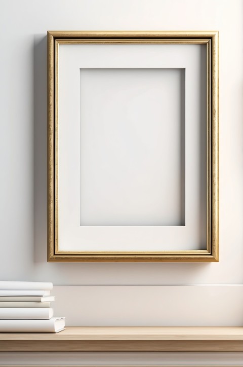 Blank Picture Frame On Shelf With White Wall