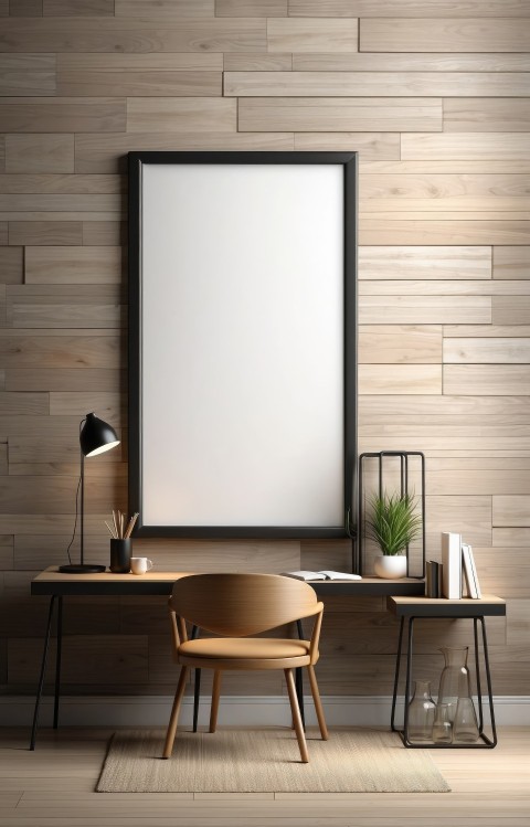 Empty Photo Frame With Workspace Interior Mockup