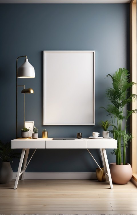 Empty Photo Frame With Workspace Interior Mockup