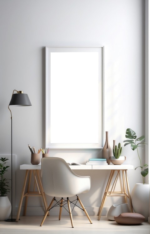 Empty Photo Frame With Workspace Interior Mockup