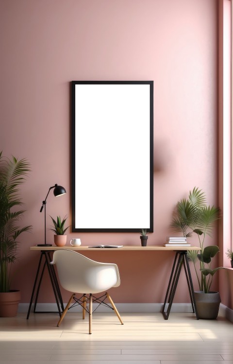 Empty Photo Frame With Workspace Interior Mockup