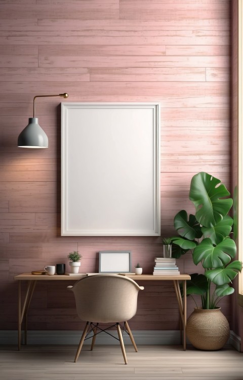 Empty Photo Frame With Workspace Interior Mockup