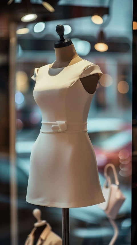 Elegant White Mannequin Display in Fashion Store Window