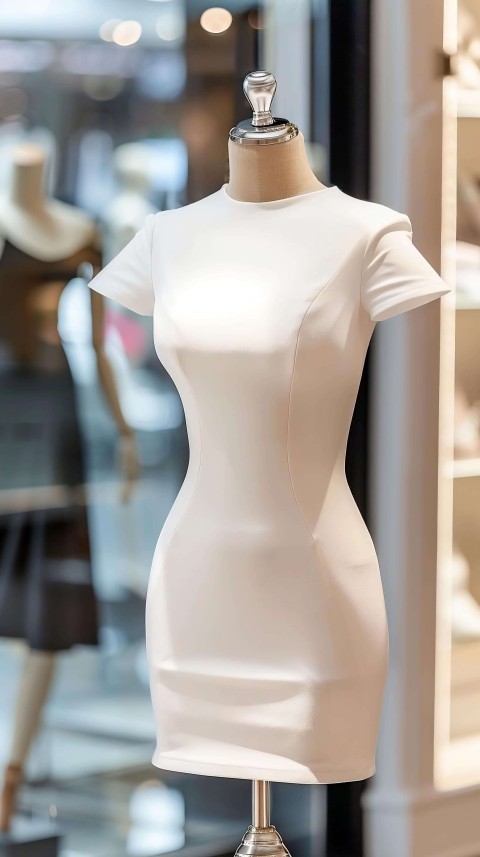 Mannequin in White Dress with Shoes Display