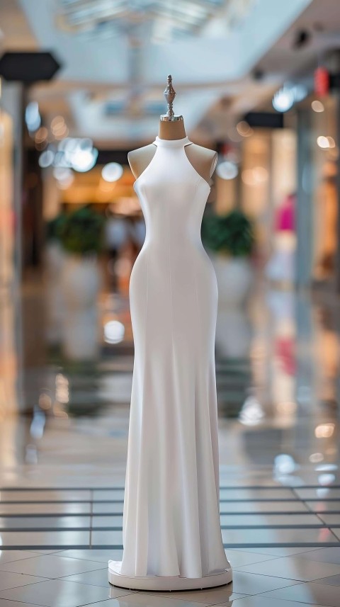 White Dress Mannequin Displayed in Indoor Mall