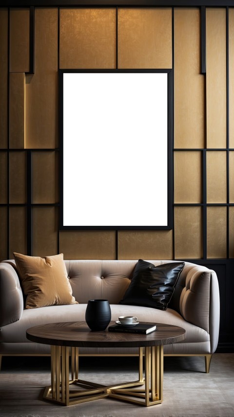 3D Living Room with an Artistic Poster mockup Wall Background