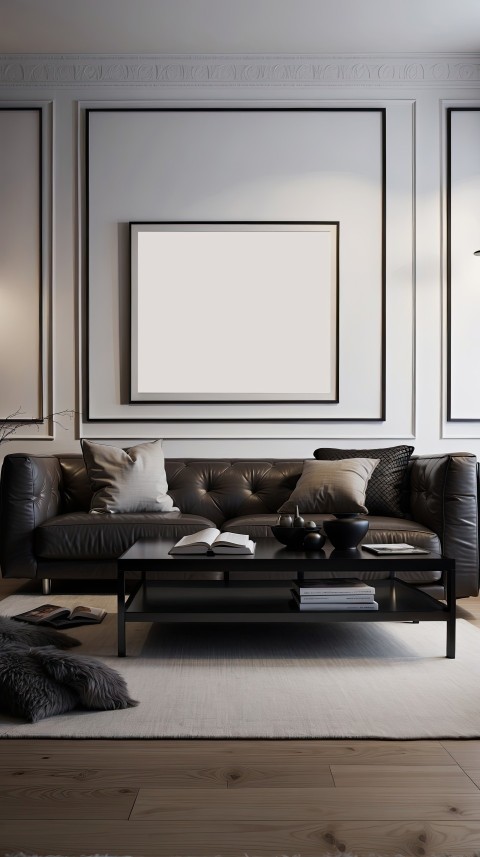 3D Living Room with an Artistic Poster mockup Wall Background