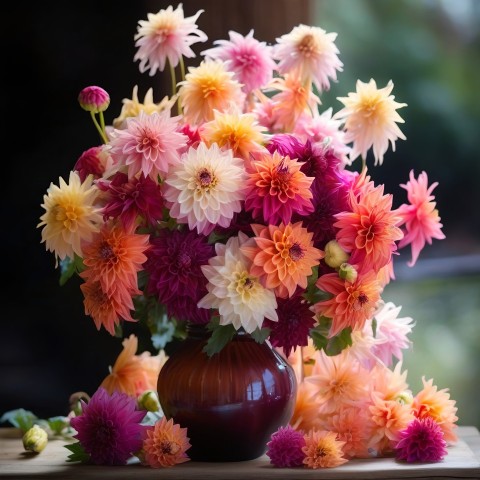 Autumn Bouquet Of Dahlia Flowers In A Vase