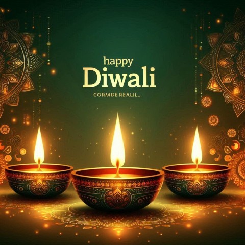 Happy Diwali Design With Diya Oil Lamp Hindu Festival Celebration Elements Rangoli Background