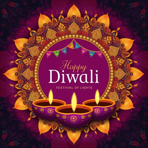 Happy Diwali Festival of Lights Celebration with Decorative Lamp