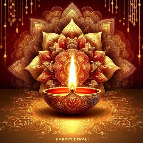 Happy Diwali Indian Temple On A Religious Festival Oil Lamp Background