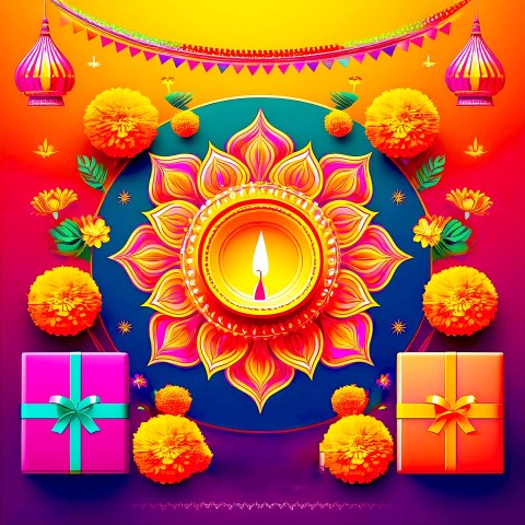 Vibrant And Colorful Digital Illustration Diwali Background