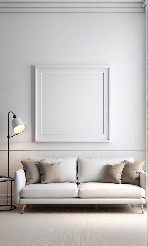 White Living Room With White Photo Frame Mockup