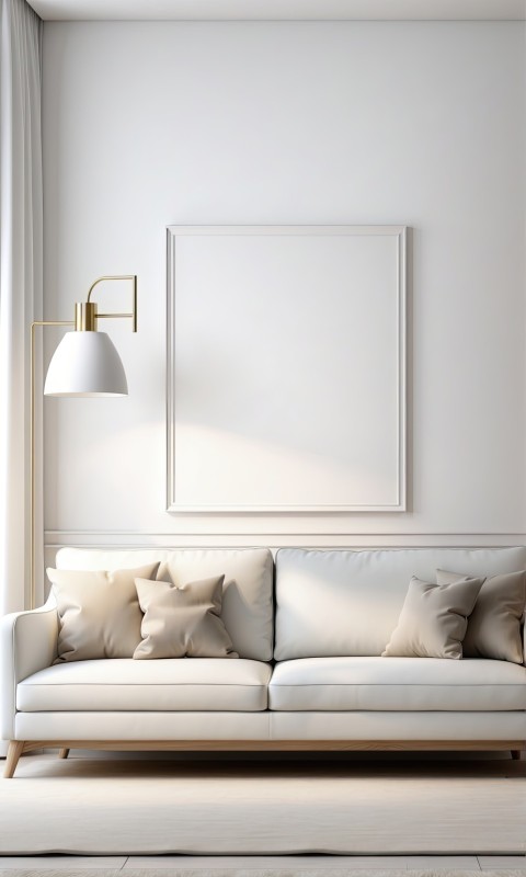 White Living Room With White Photo Frame Mockup